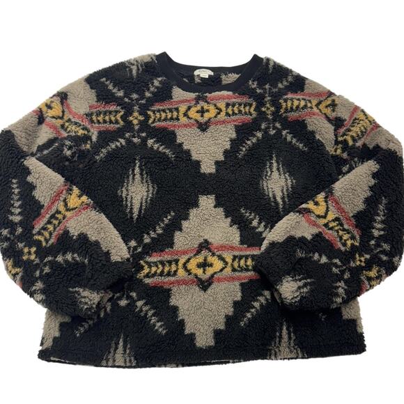 Dylan Pullover Womens Extra Small Sherpa Fleece Aztec Southwest Black Crewneck - Picture 1 of 7